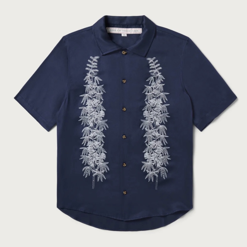 Navy Blue Embroidered Men's Shirt
